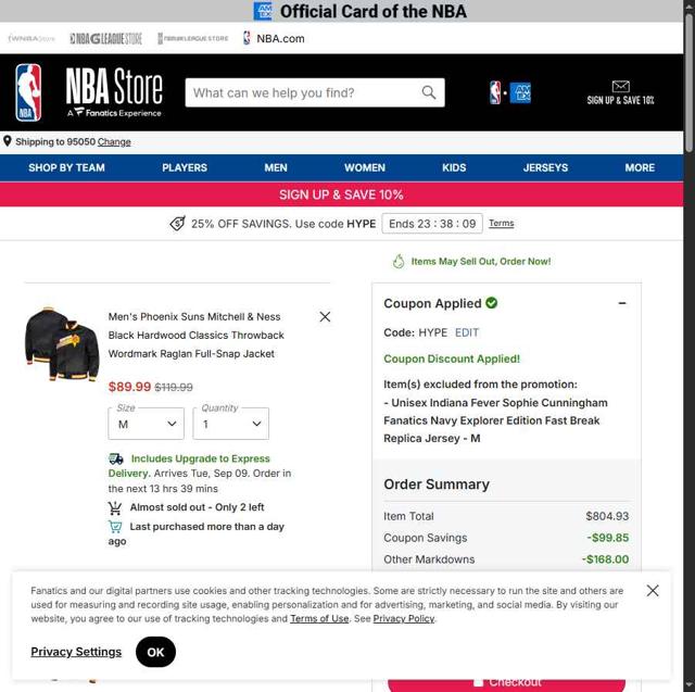 Chicago Bulls checkout page showing Chicago Bulls promo code box | Screenshot taken by SimplyCodes community member on Sep 5, 2025