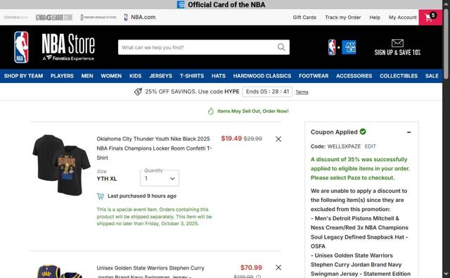 Chicago Bulls checkout page showing Chicago Bulls promo code box | Screenshot taken by SimplyCodes community member on Oct 3, 2025