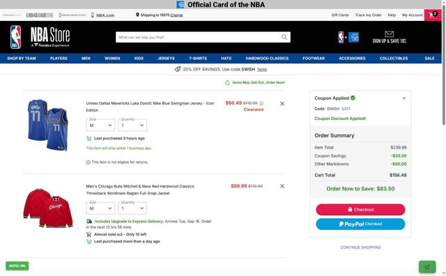 Chicago Bulls checkout page showing Chicago Bulls promo code box | Screenshot taken by SimplyCodes community member on Sep 12, 2025