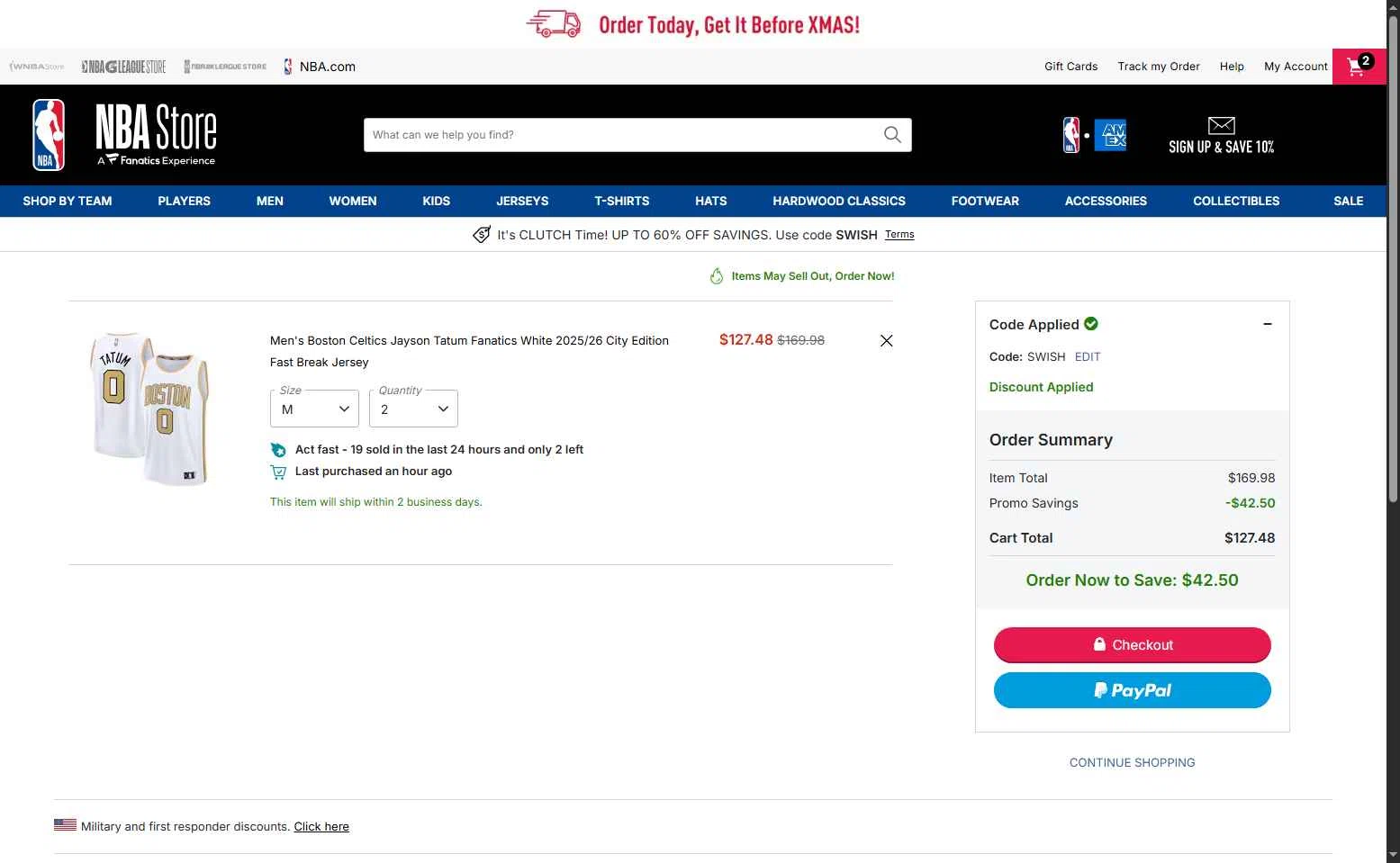 Chicago Bulls checkout page showing Chicago Bulls promo code box | Screenshot taken by SimplyCodes community member on Dec 12, 2025