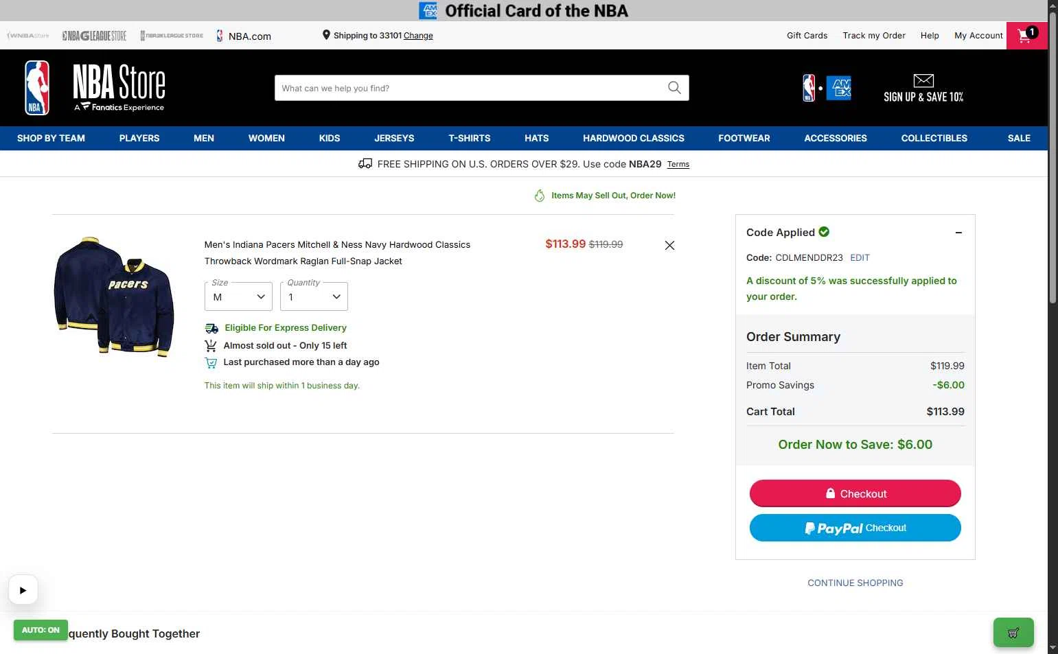 Chicago Bulls checkout page showing Chicago Bulls promo code box | Screenshot taken by SimplyCodes community member on Jan 11, 2026