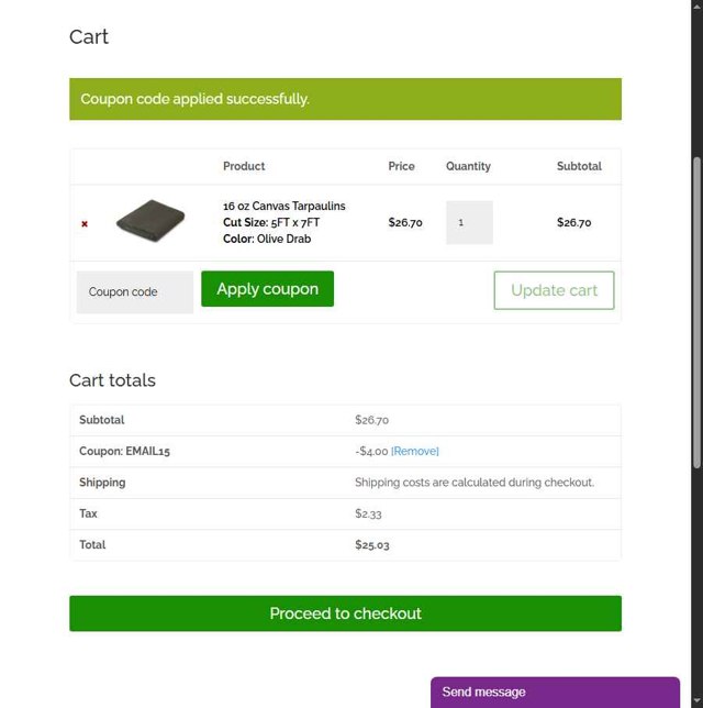 Chicago Canvas & Supply checkout page showing Chicago Canvas & Supply promo code box | Screenshot taken by SimplyCodes community member on Jun 26, 2025