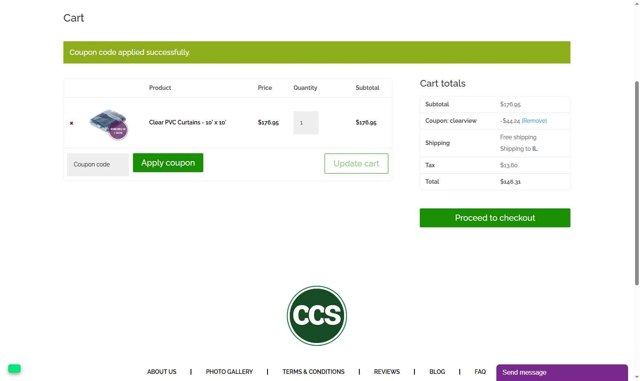 Chicago Canvas & Supply checkout page showing Chicago Canvas & Supply promo code box | Screenshot taken by SimplyCodes community member on Sep 4, 2025