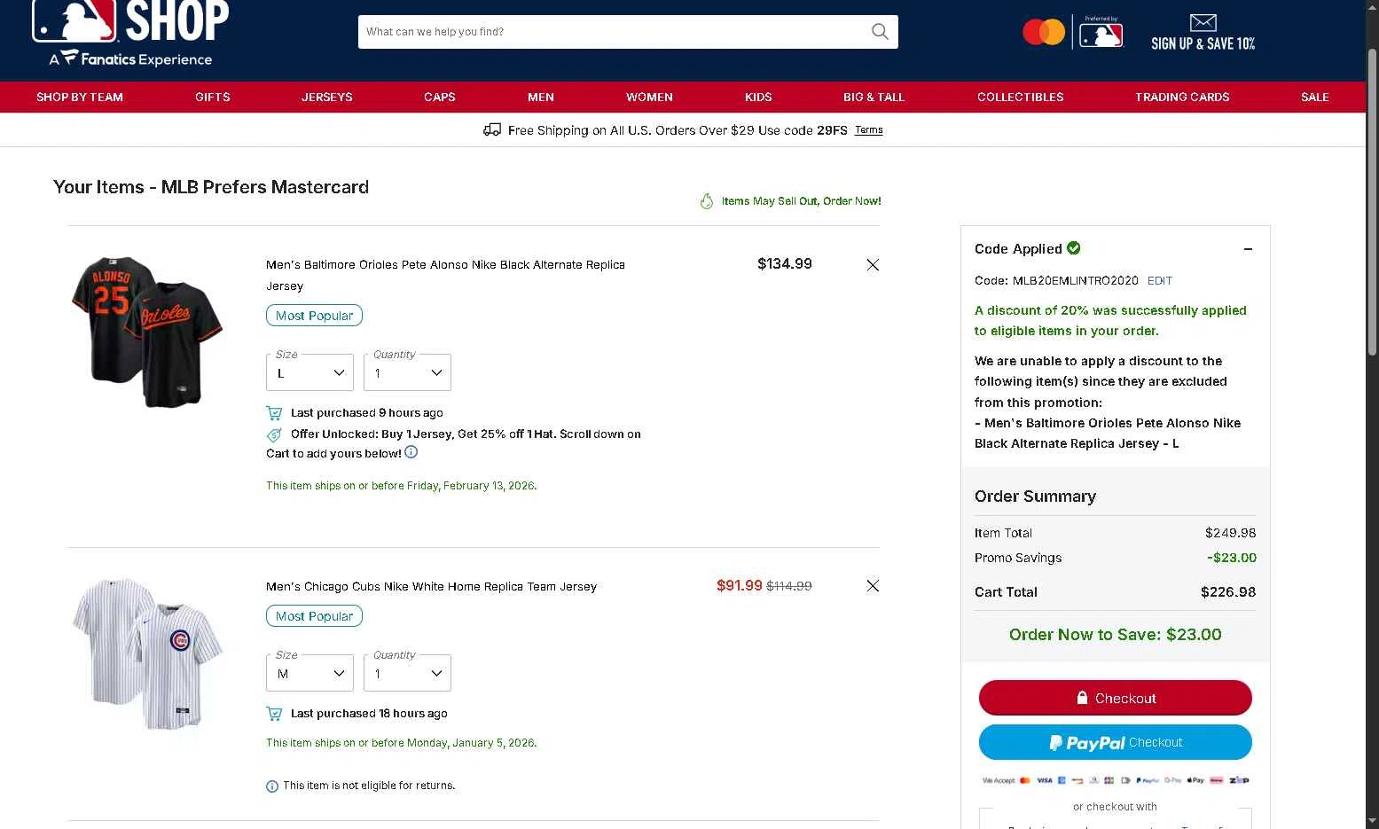Chicago Cubs checkout page showing Chicago Cubs promo code box | Screenshot taken by SimplyCodes community member on Jan 3, 2026