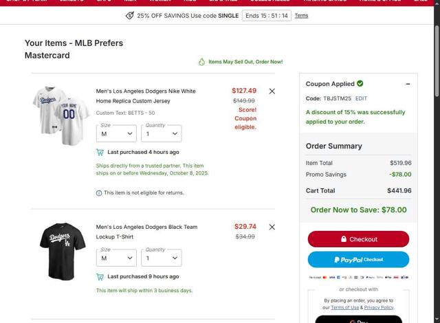 Chicago Cubs checkout page showing Chicago Cubs promo code box | Screenshot taken by SimplyCodes community member on Sep 10, 2025