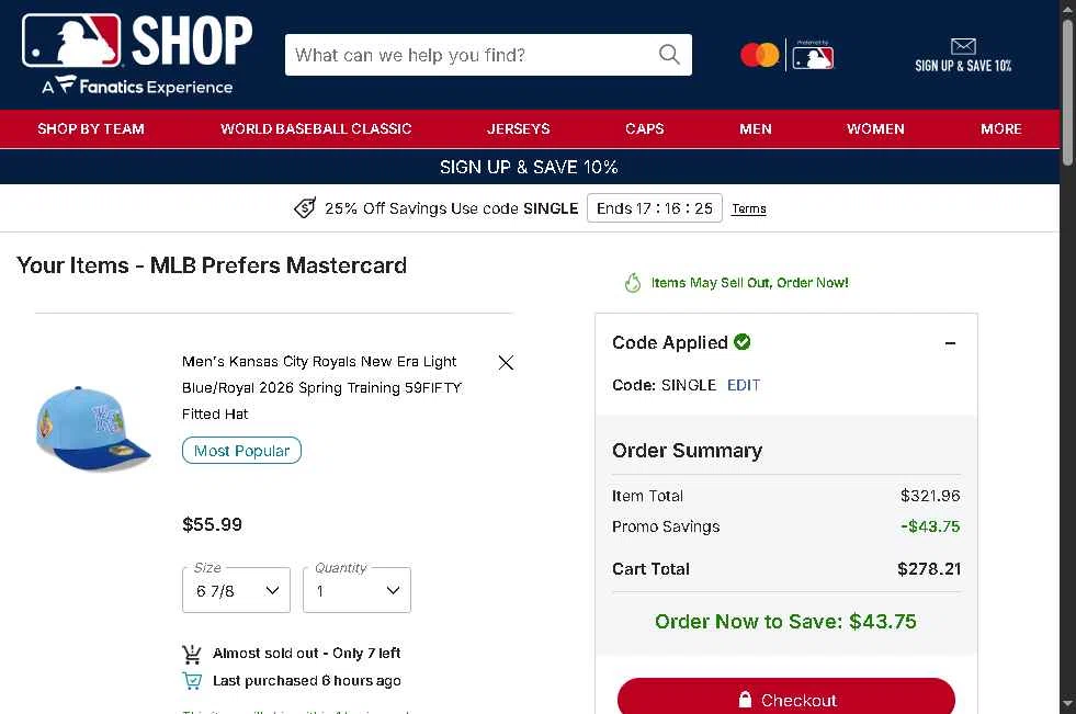 Chicago Cubs checkout page showing Chicago Cubs promo code box | Screenshot taken by SimplyCodes community member on Feb 27, 2026