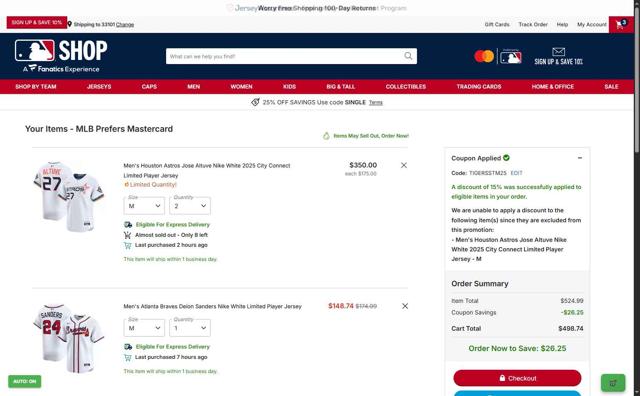 Chicago Cubs checkout page showing Chicago Cubs promo code box | Screenshot taken by SimplyCodes community member on Oct 5, 2025