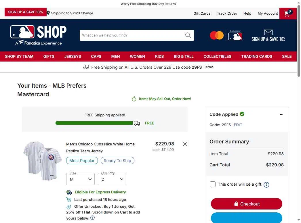 Chicago Cubs checkout page showing Chicago Cubs promo code box | Screenshot taken by SimplyCodes community member on Jan 3, 2026