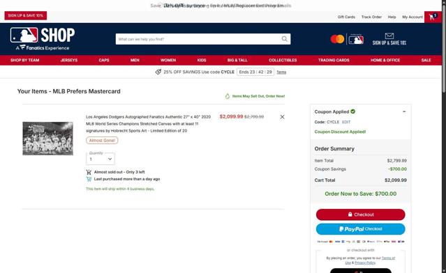 Chicago Cubs checkout page showing Chicago Cubs promo code box | Screenshot taken by SimplyCodes community member on Sep 10, 2025