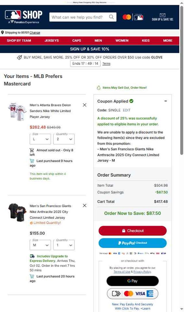 Chicago Cubs checkout page showing Chicago Cubs promo code box | Screenshot taken by SimplyCodes community member on Sep 30, 2025