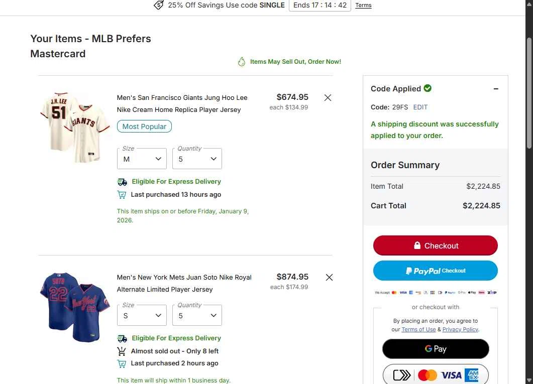 Chicago Cubs checkout page showing Chicago Cubs promo code box | Screenshot taken by SimplyCodes community member on Jan 9, 2026
