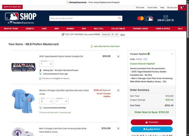 Chicago Cubs checkout page showing Chicago Cubs promo code box | Screenshot taken by SimplyCodes community member on Sep 10, 2025