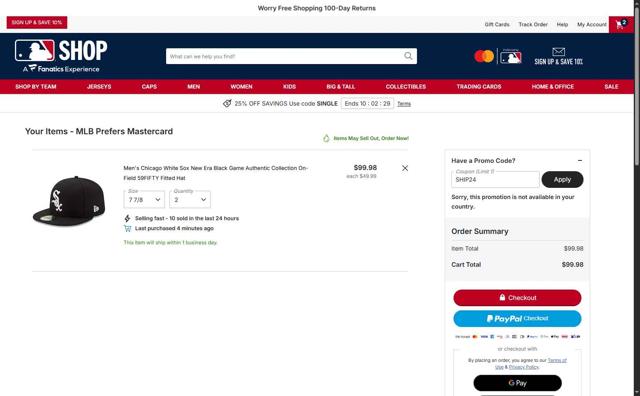 Chicago Cubs checkout page showing Chicago Cubs promo code box | Screenshot taken by SimplyCodes community member on Sep 29, 2025