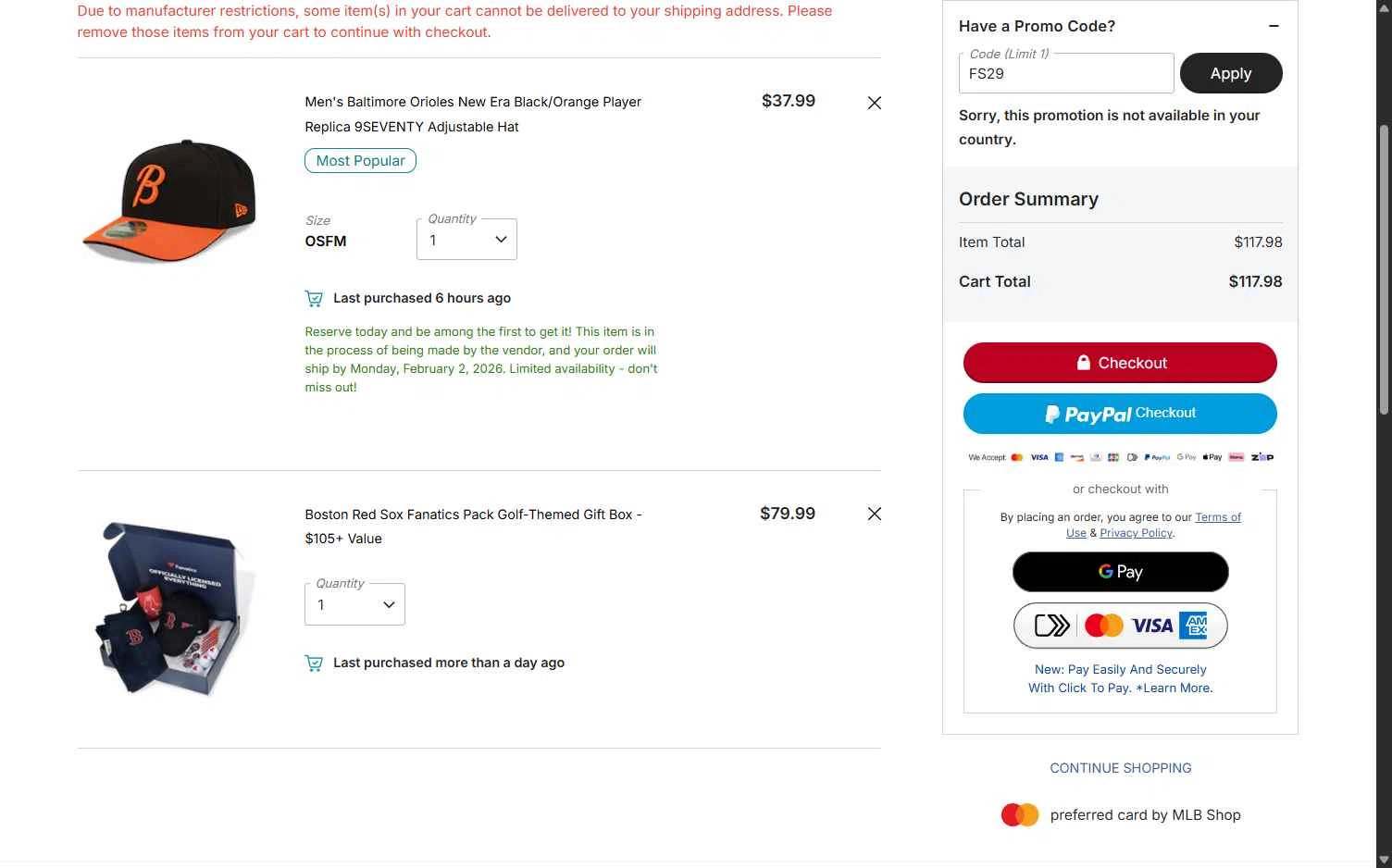 Chicago Cubs checkout page showing Chicago Cubs promo code box | Screenshot taken by SimplyCodes community member on Feb 2, 2026