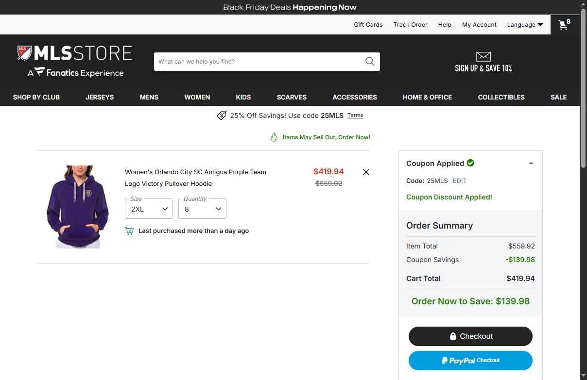 Chicago Fire checkout page showing Chicago Fire promo code box | Screenshot taken by SimplyCodes community member on Nov 25, 2025