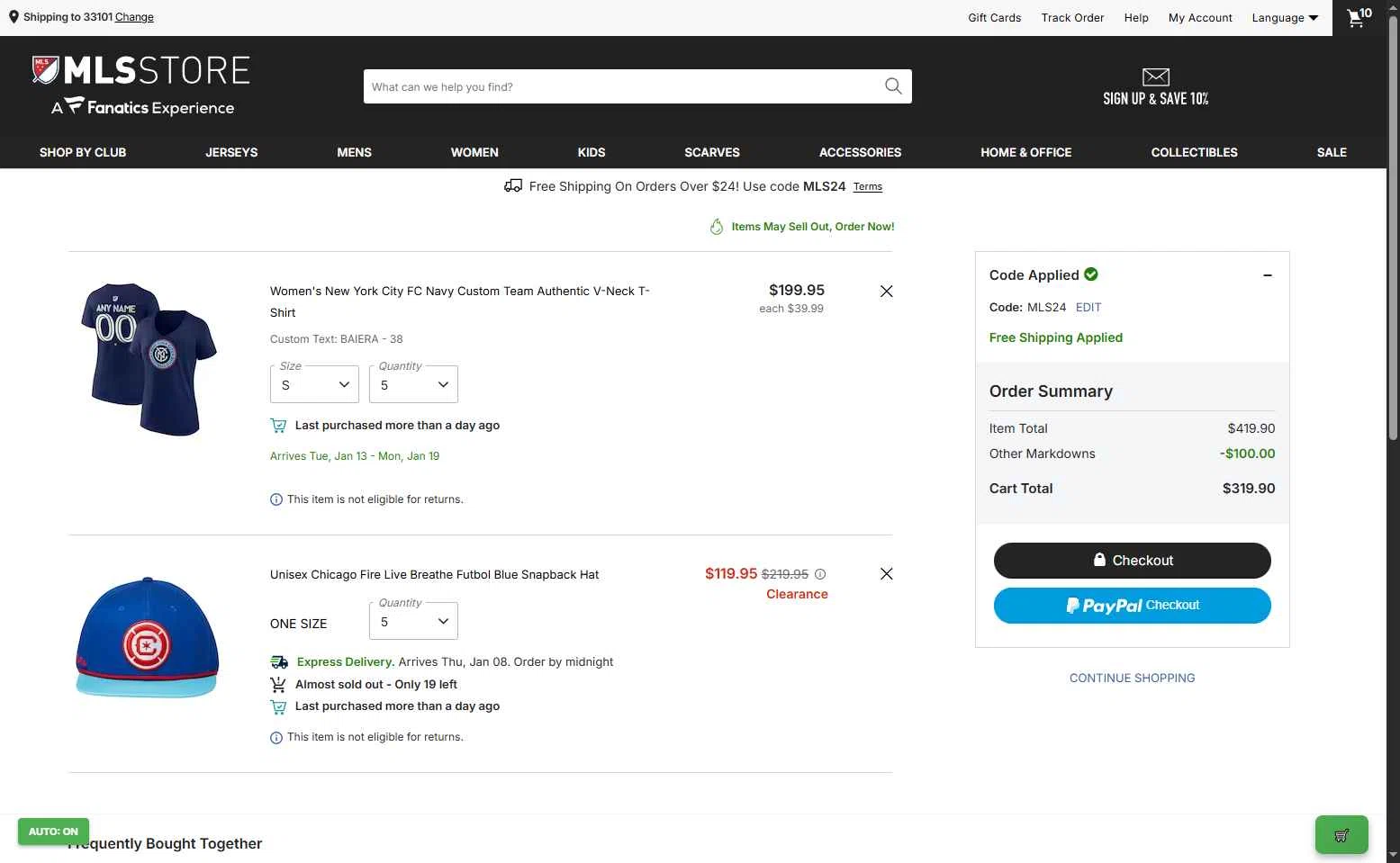 Chicago Fire checkout page showing Chicago Fire promo code box | Screenshot taken by SimplyCodes community member on Jan 3, 2026