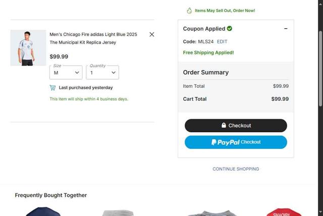 Chicago Fire checkout page showing Chicago Fire promo code box | Screenshot taken by SimplyCodes community member on Sep 30, 2025
