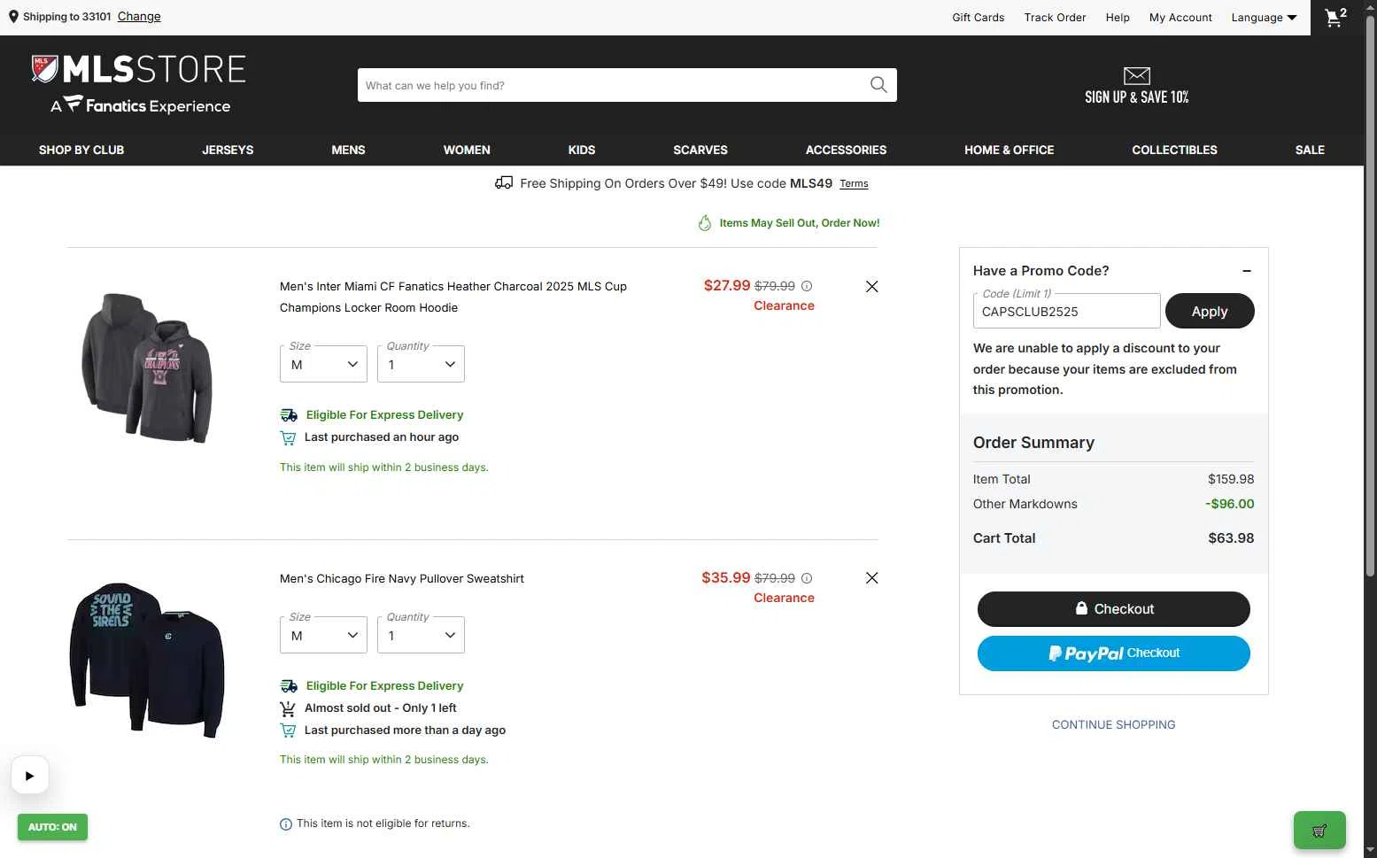 Chicago Fire checkout page showing Chicago Fire promo code box | Screenshot taken by SimplyCodes community member on Jan 25, 2026