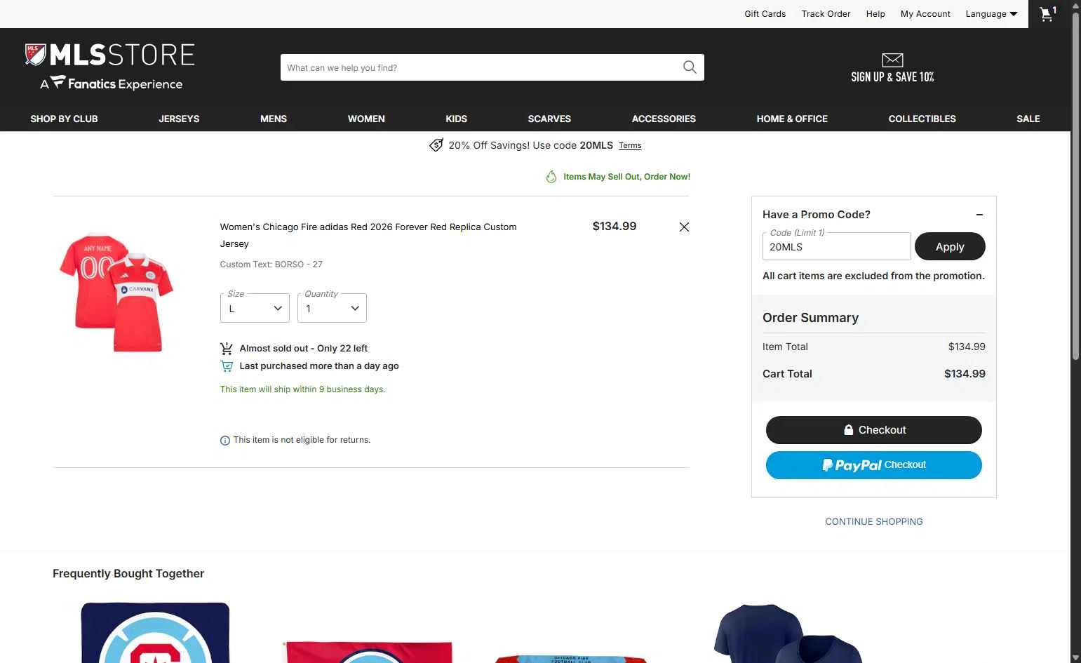 Chicago Fire checkout page showing Chicago Fire promo code box | Screenshot taken by SimplyCodes community member on Feb 25, 2026