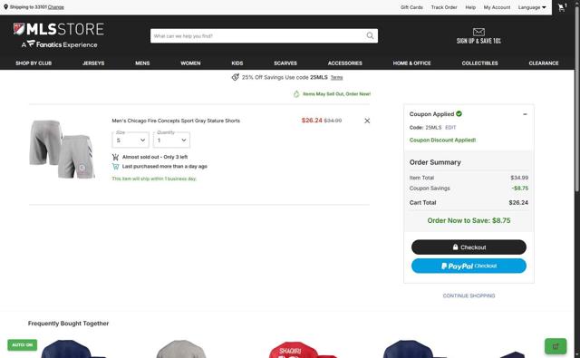 Chicago Fire checkout page showing Chicago Fire promo code box | Screenshot taken by SimplyCodes community member on Oct 4, 2025