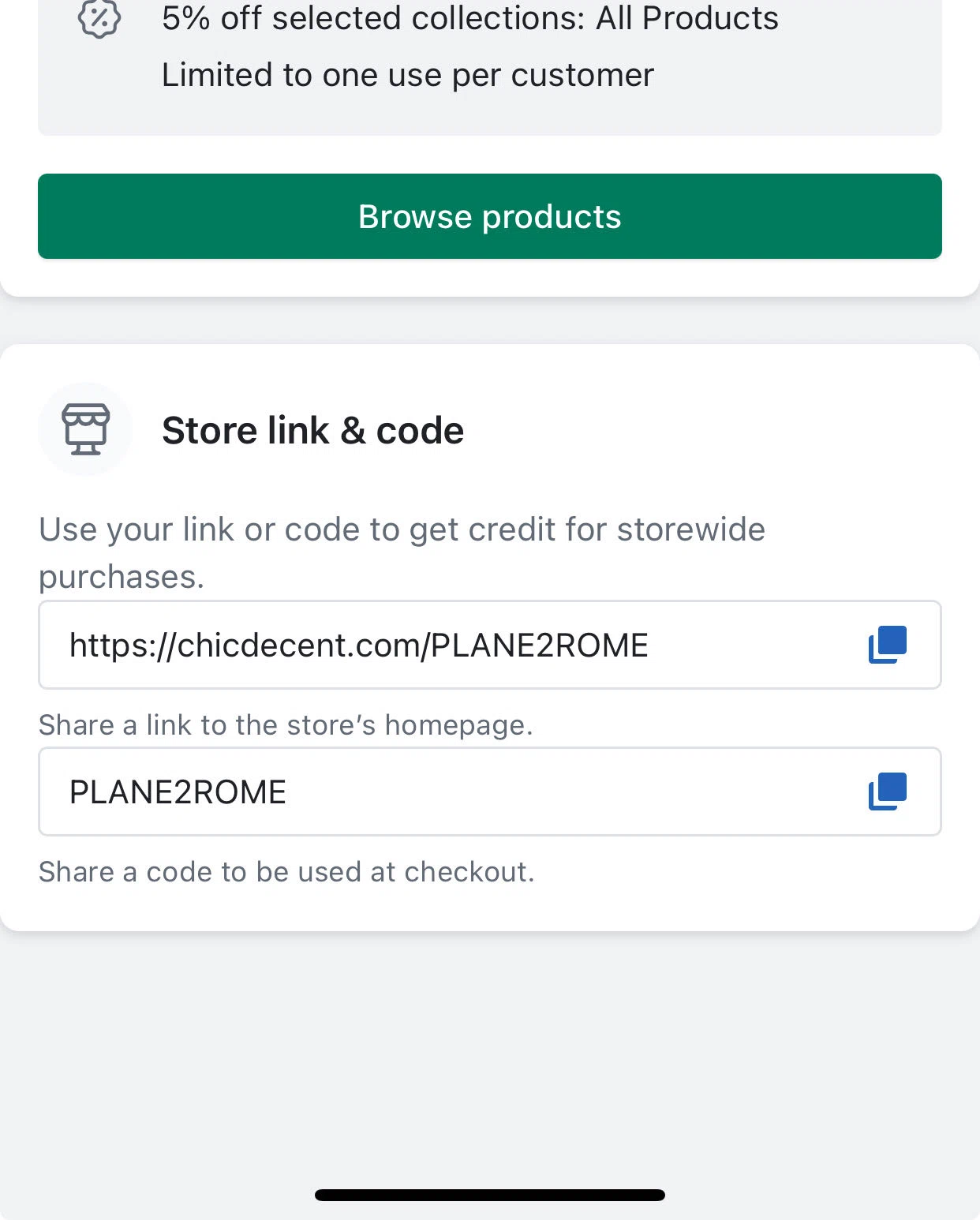 Chic Decent promo code screenshot showing code PLANE2ROME applied at Chic Decent checkout page. Uploaded by SimplyCodes community member ClaraBruni on Sep 17, 2025