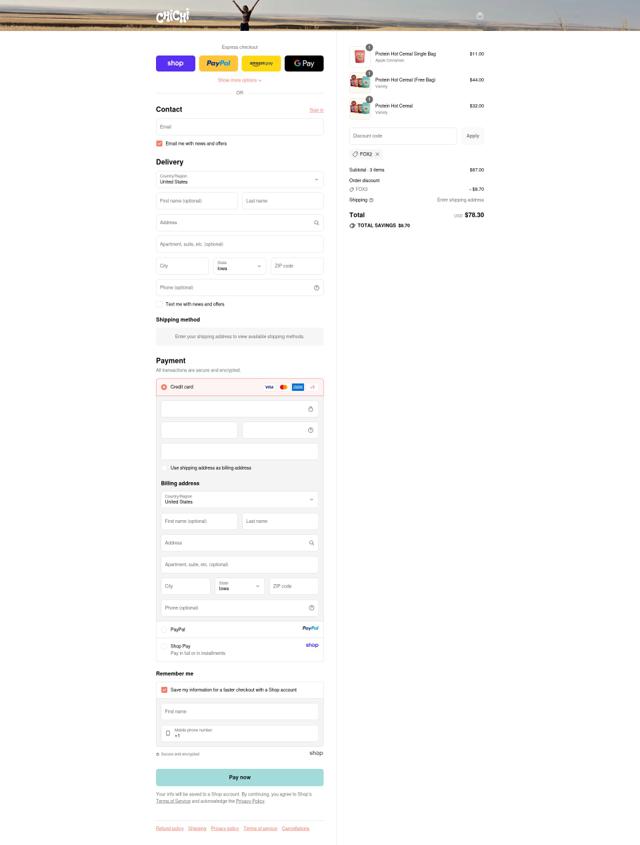 ChiChi checkout page showing ChiChi discount code box | Screenshot taken by SimplyCodes community member on Sep 11, 2025