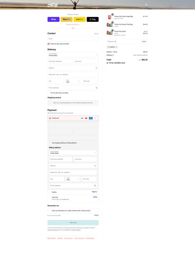 ChiChi checkout page showing ChiChi discount code box | Screenshot taken by SimplyCodes community member on Sep 11, 2025