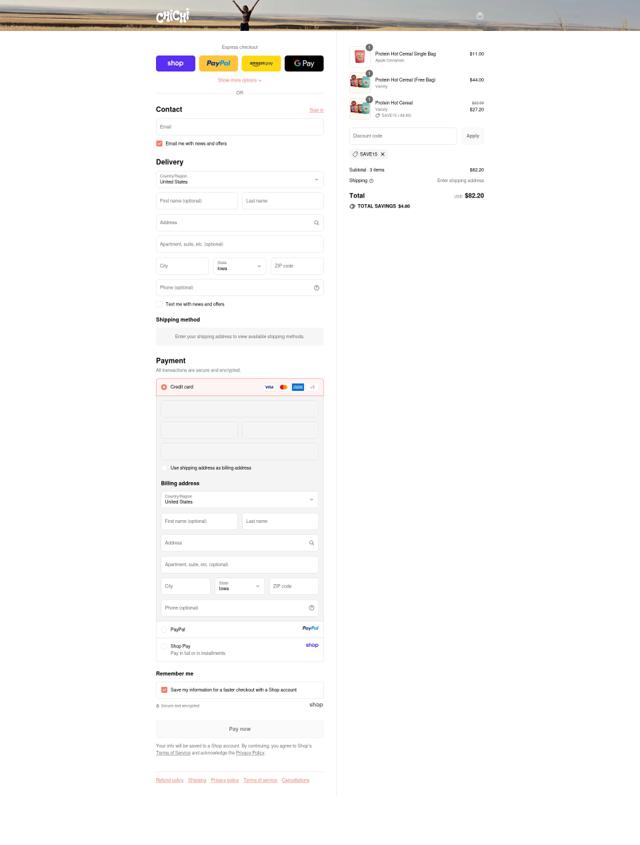 ChiChi checkout page showing ChiChi discount code box | Screenshot taken by SimplyCodes community member on Sep 15, 2025