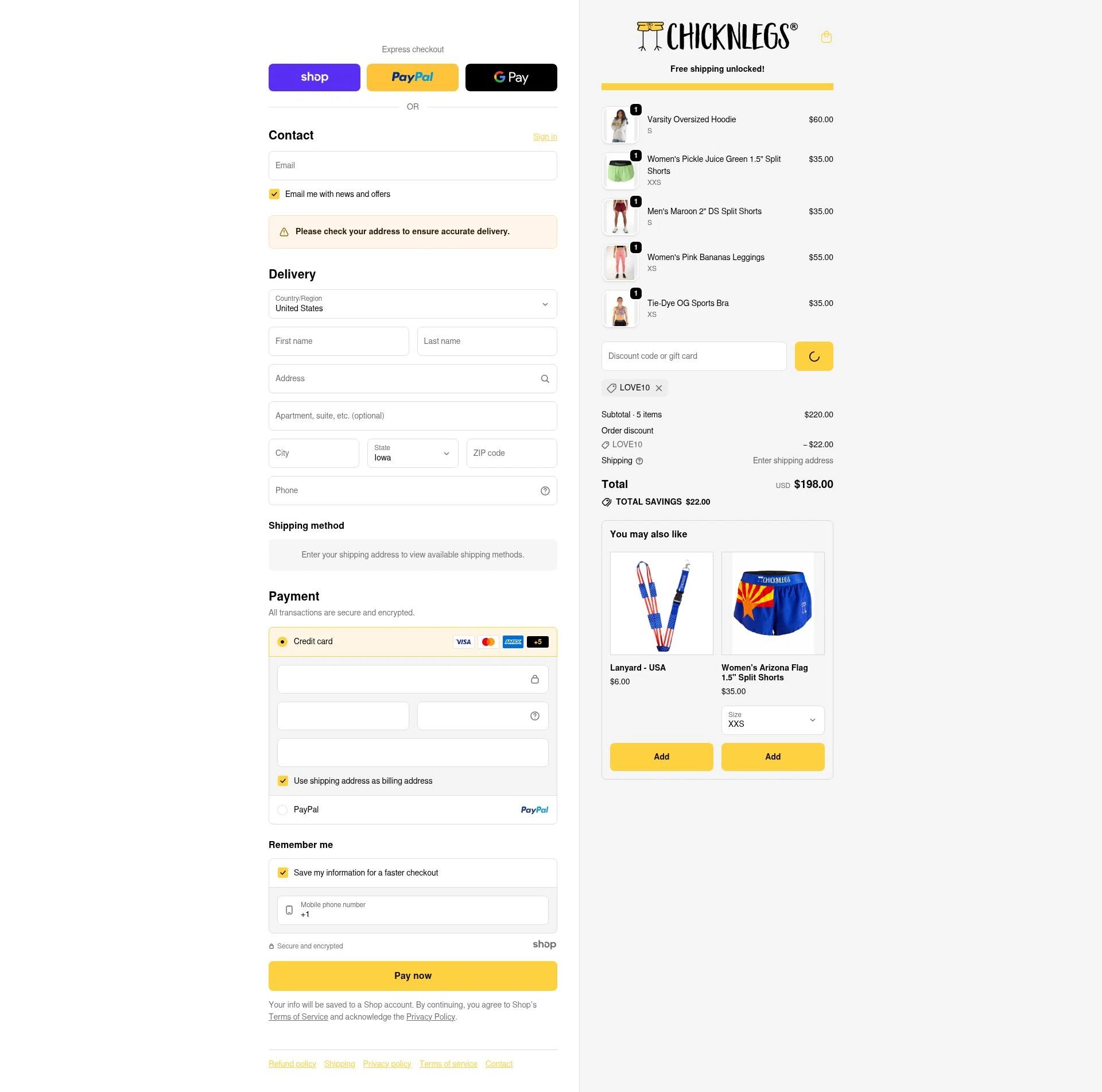 ChicknLegs checkout page showing ChicknLegs discount code box | Screenshot taken by SimplyCodes community member on Dec 29, 2025