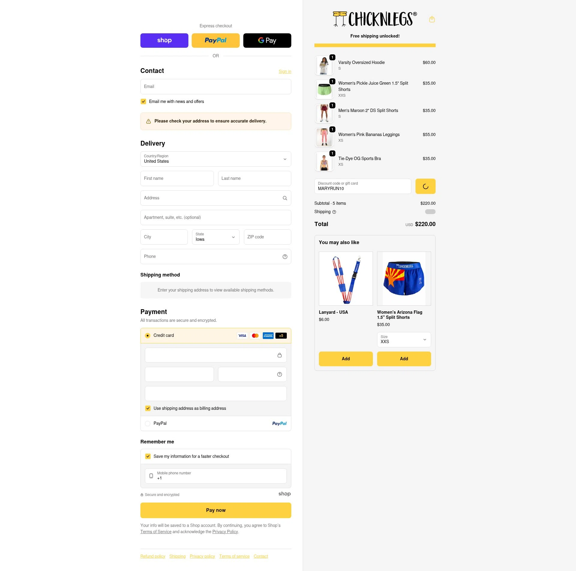 ChicknLegs checkout page showing ChicknLegs discount code box | Screenshot taken by SimplyCodes community member on Dec 29, 2025