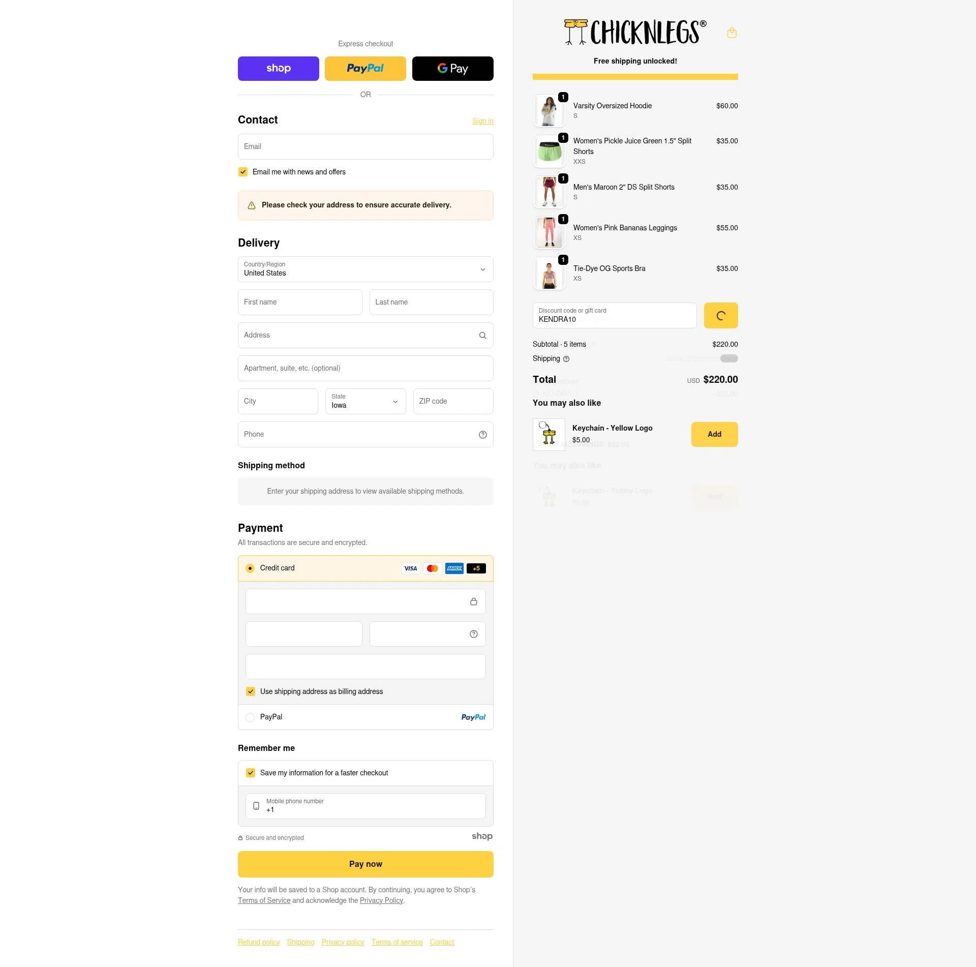 ChicknLegs checkout page showing ChicknLegs discount code box | Screenshot taken by SimplyCodes community member on Dec 29, 2025