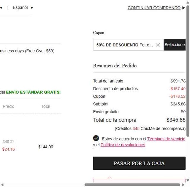 ChicMe checkout page showing ChicMe coupon code box | Screenshot taken by SimplyCodes community member on Aug 22, 2025