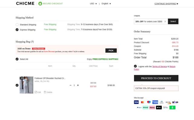 ChicMe checkout page showing ChicMe coupon code box | Screenshot taken by SimplyCodes community member on Sep 5, 2025