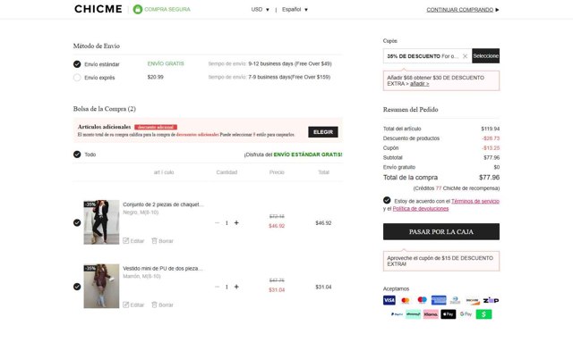 ChicMe checkout page showing ChicMe coupon code box | Screenshot taken by SimplyCodes community member on Aug 22, 2025