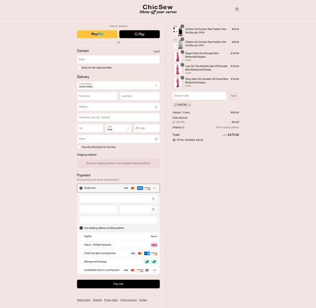 Chicsew checkout page showing Chicsew discount code box | Screenshot taken by SimplyCodes community member on Sep 4, 2025