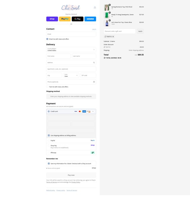 Chic Soul checkout page showing Chic Soul discount code box | Screenshot taken by SimplyCodes community member on Aug 29, 2025