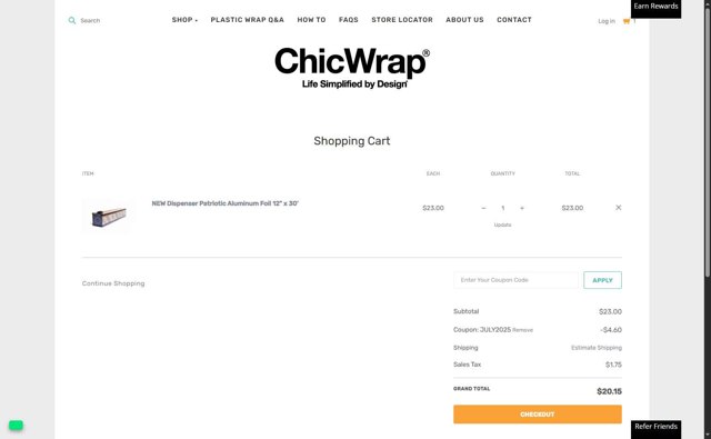 ChicWrap checkout page showing ChicWrap coupon code box | Screenshot taken by SimplyCodes community member on Jul 5, 2025