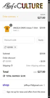 YEFFRY coupon verification screenshot