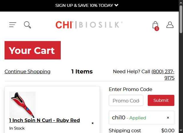 CHI checkout page showing CHI promo code box | Screenshot taken by SimplyCodes community member on Aug 11, 2025