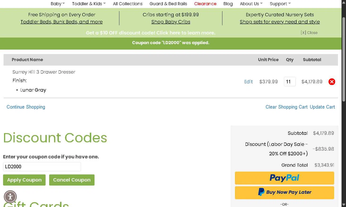 Child Craft checkout page showing Child Craft discount code box | Screenshot taken by SimplyCodes community member on Sep 5, 2025