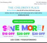 The Children's Place coupon verification screenshot