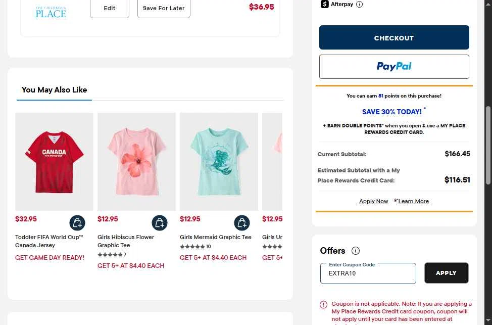 Verification screenshot for 10% Off Storewide (Minimum Order: $100) at The Children's Place at The Children's Place - 43d ago