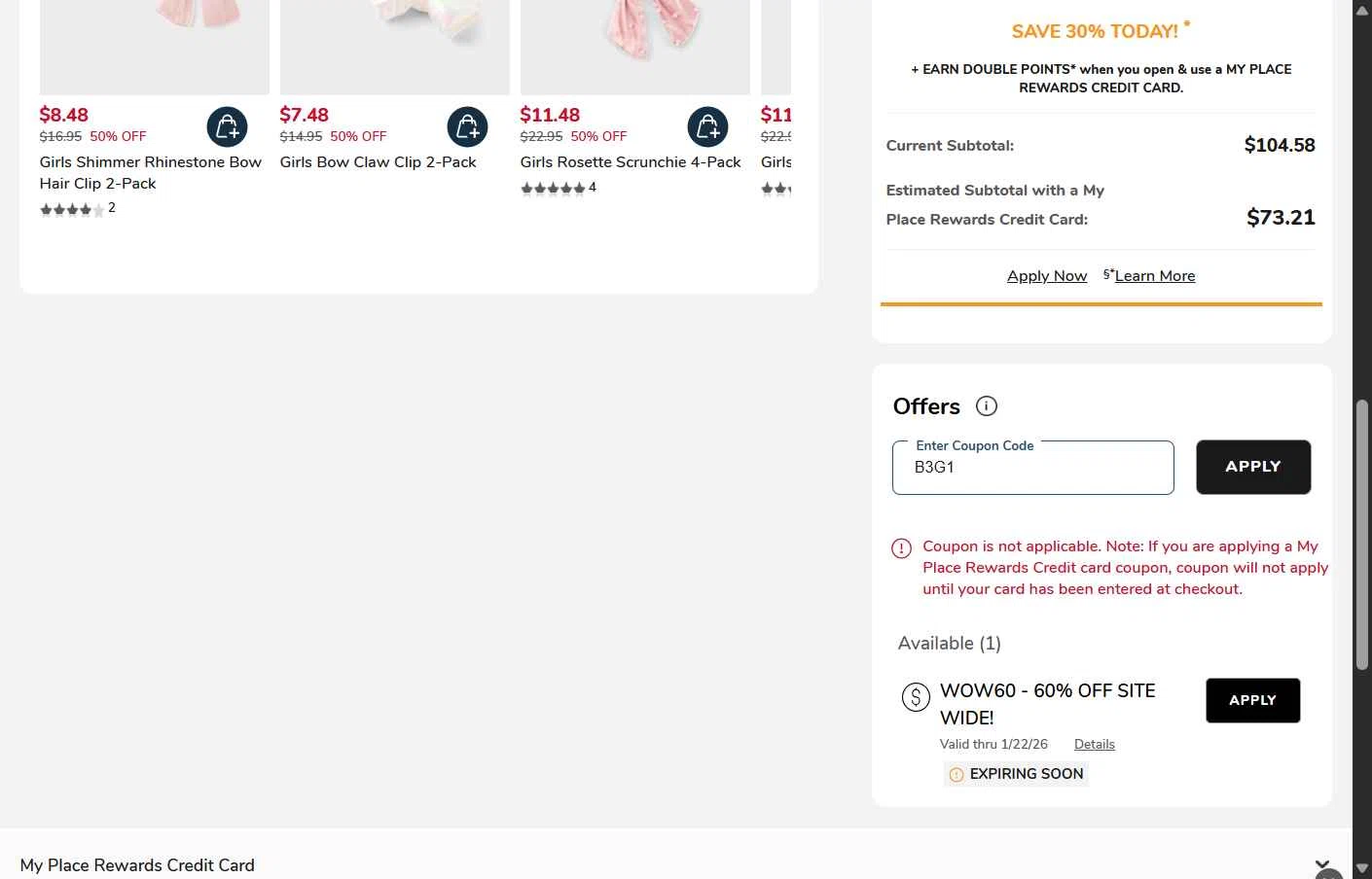 Verification screenshot for Buy 3 Get 1 Free on Clearance Items (must Order 4) at the Children's Place Clearance Items at The Children's Place - 6mo ago
