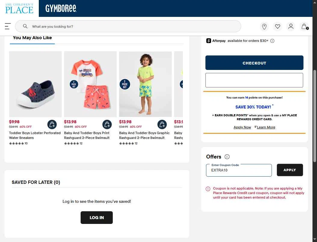 Verification screenshot for 10% Off Storewide (Minimum Order: $100) at The Children's Place at The Children's Place - 43d ago
