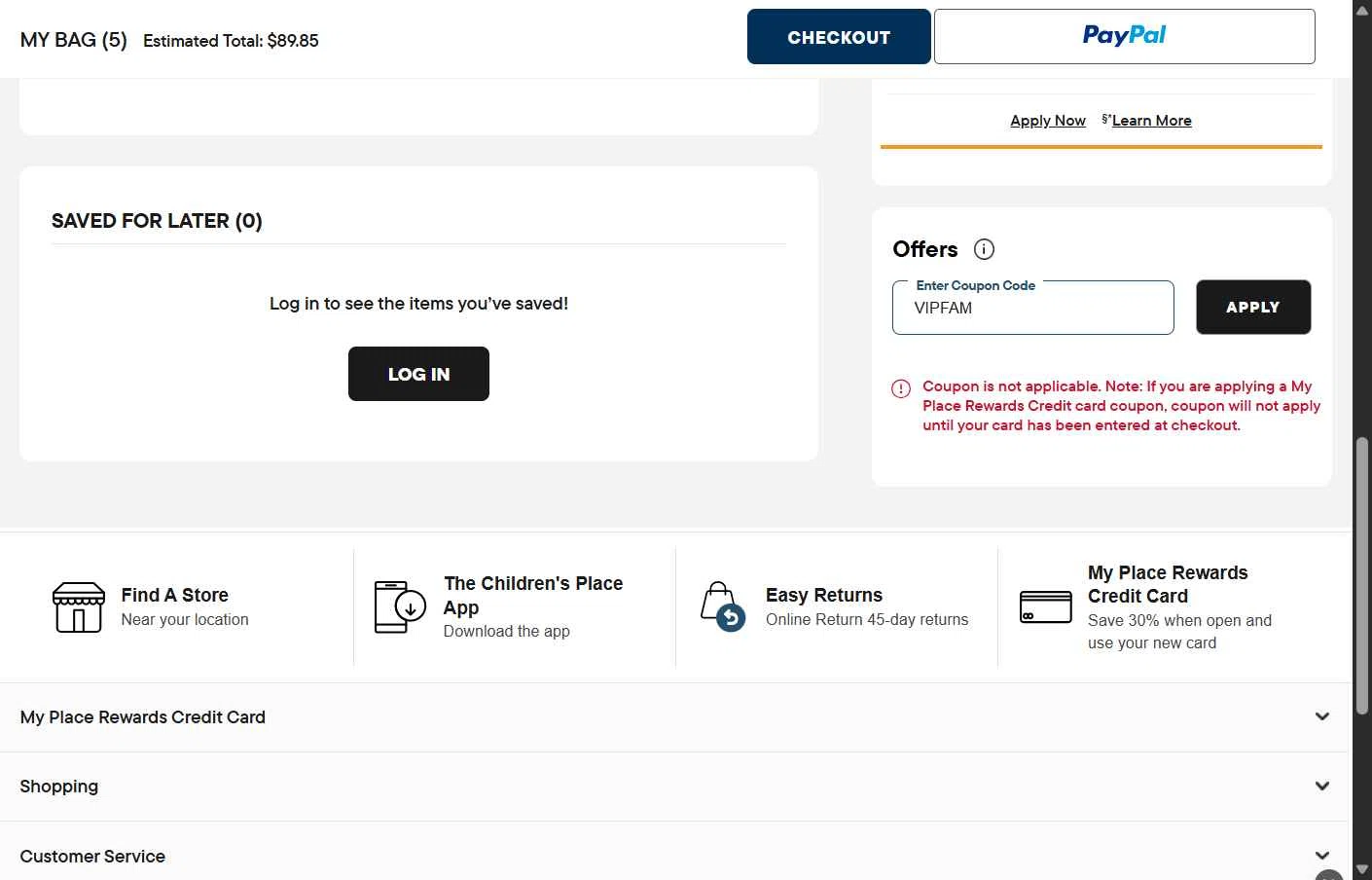 Verification screenshot for 20% Off Select Items at The Children's Place - 13d ago