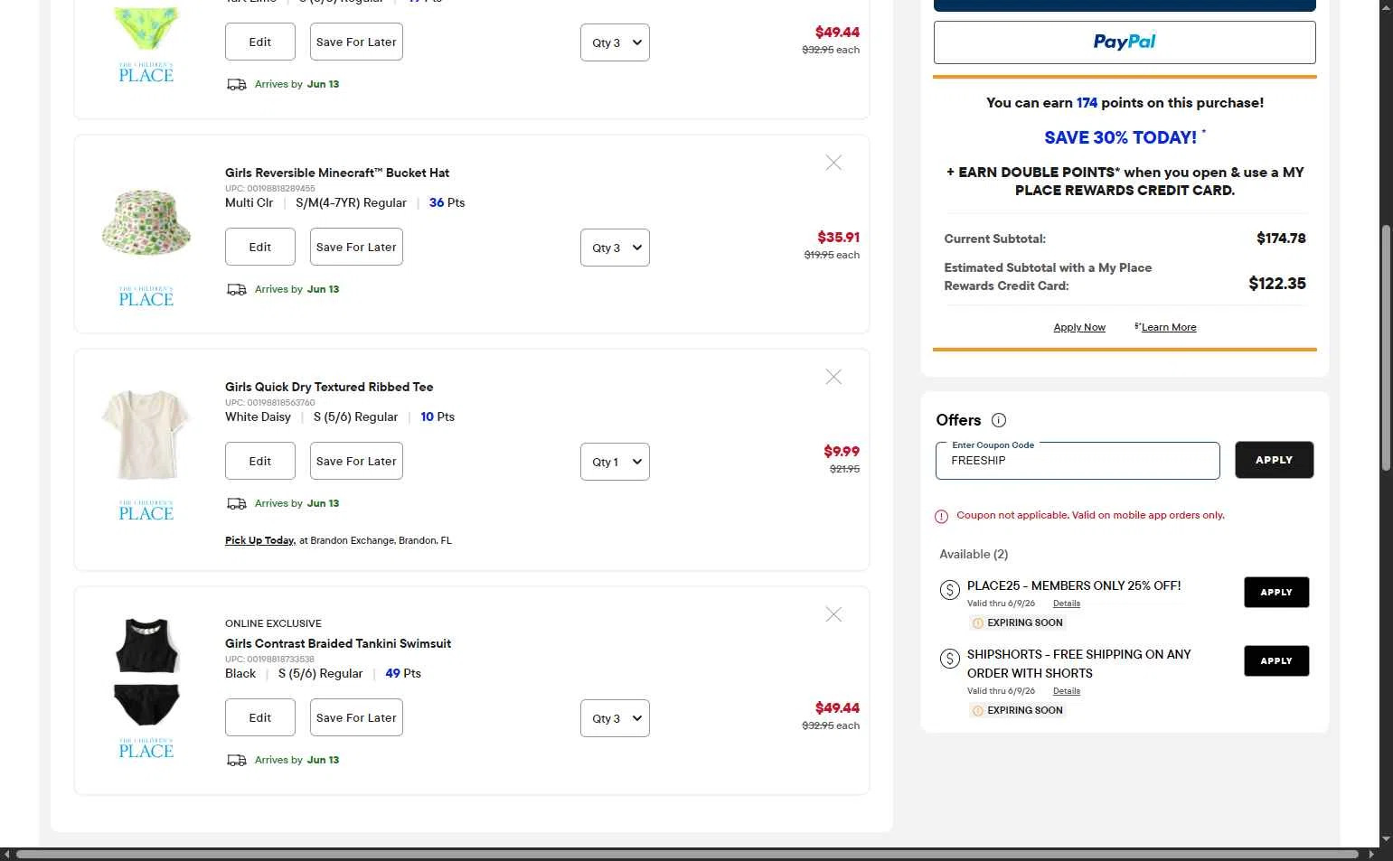 Verification screenshot for Free Shipping Storewide at The Children's Place - 37d ago