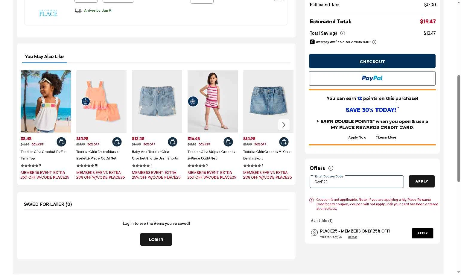 Verification screenshot for 20% Off Storewide at The Children's Place - 42d ago