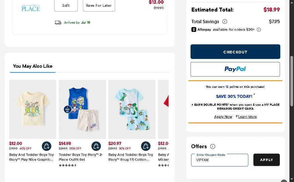 Verification screenshot for 20% Off Select Items at The Children's Place - 2d ago