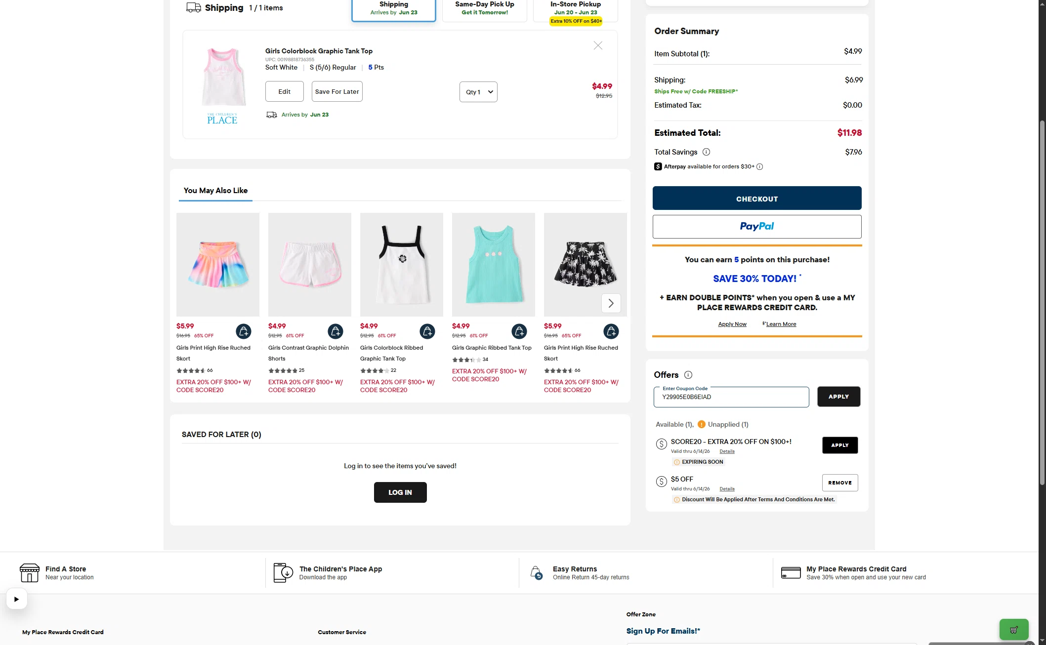 Verification screenshot for $5 Off Select Items at The Children's Place — 7d ago