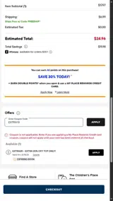 The Children's Place coupon verification screenshot